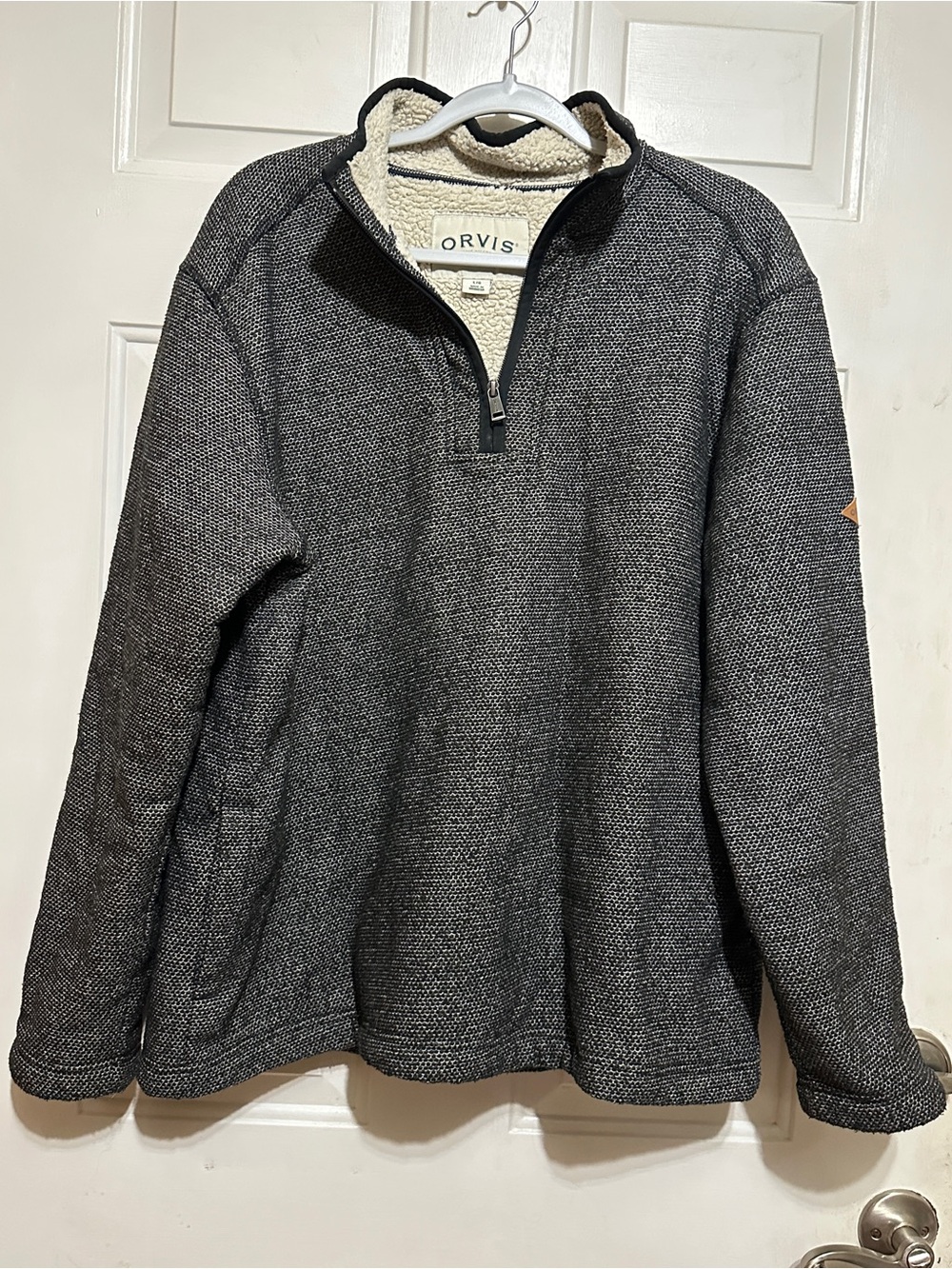 Orvis Brighton Quarter Zip Mens Gray Sherpa Lined Sweater Jacket 1/4 Zip Large